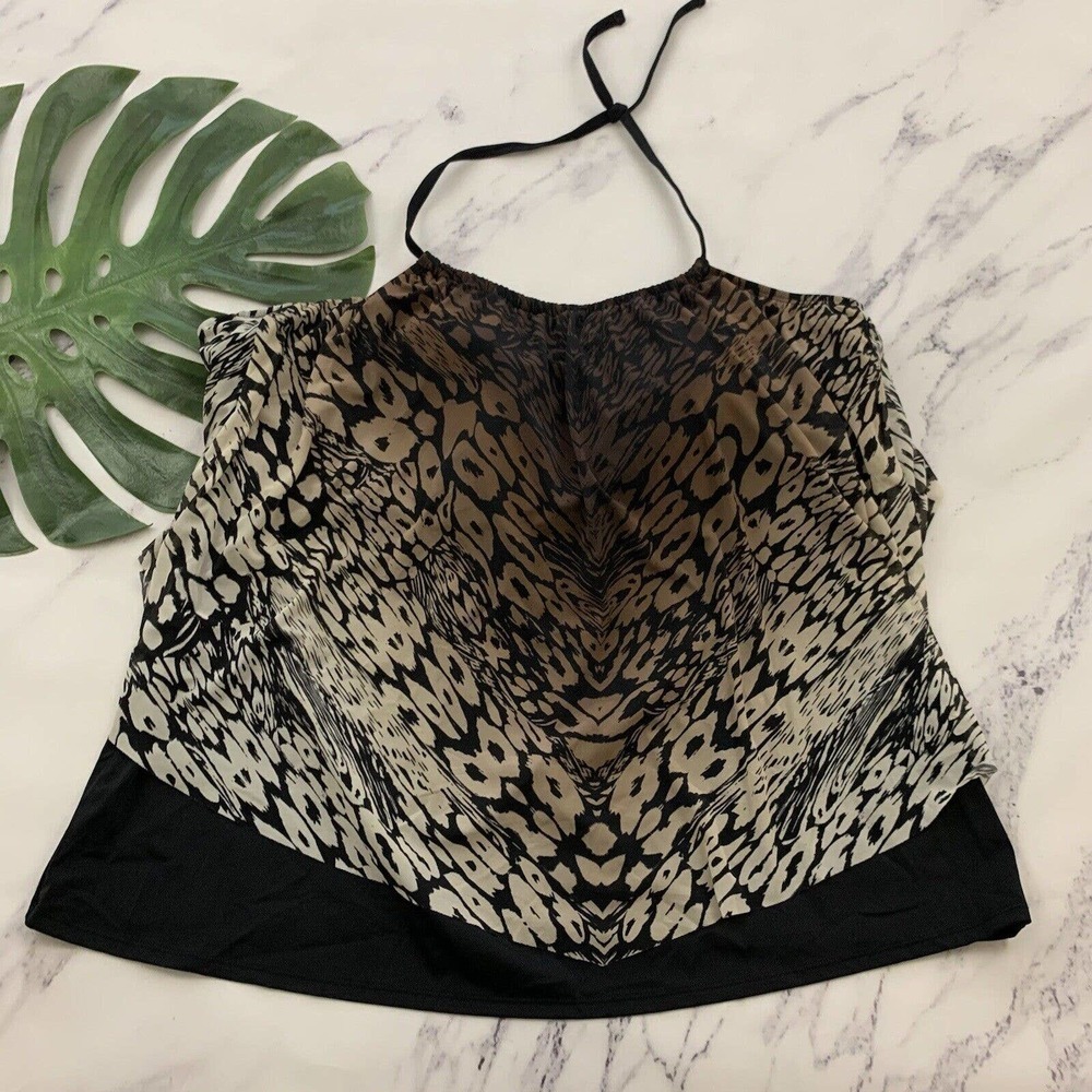 Swimsuits For All Womens Tankini Top Plus Size 28 Black Brown Animal Print